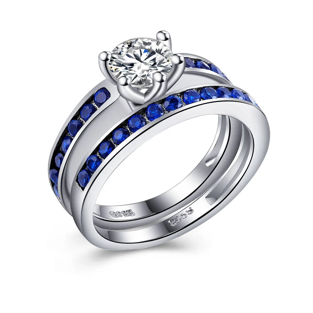 Royal Blue Silver Plated Ring Sets Jewelry Lady Princess Cut Unique Royal Blue Silver Plated Ring Sets Jewelry Lady Princess Cut Unique Engagement Gift Bridal Cubic Zircon Wedding Bands For Women In Rings From