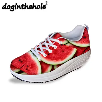

doginthehole 2018 Sneakers for Women Watermelon Fruit Printing Height Increasing Running Shoes Breathable Athletic Sport Shoes