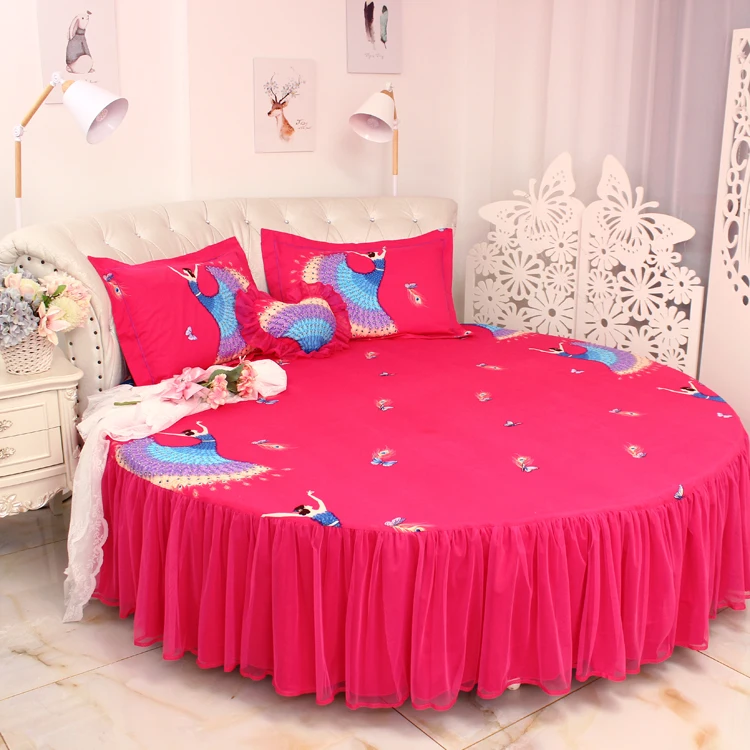 Best Round Bed Chinese Style Wedding rosy Bedding sets SuperKing 9Ft Dancing Girls Home MARRY DuvetCover Bedskirt Set Round Bedding 70