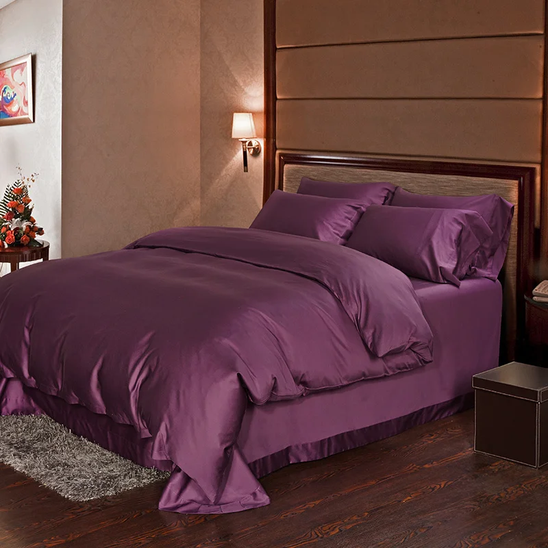 

Dark purple 100% Egyptian cotton bedding sets sheets Luxury queen duvet cover king size doona quilt bed in a bag bedspread linen