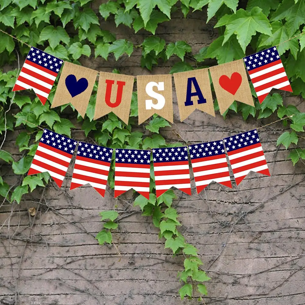 2 шт. День Независимости брезентовые флажки Американский США овсянка баннер Лен украшение в виде флага