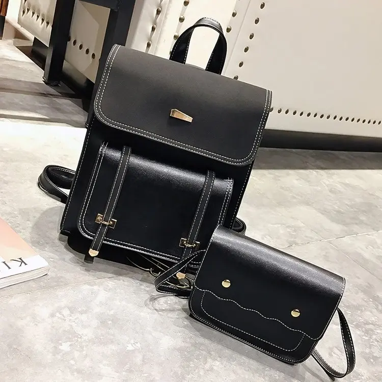 

Two sets 2019 Fashion Women Backpack High Quality pu Leather Backpacks Teenage Girls Female School backpack Shoulder Bag