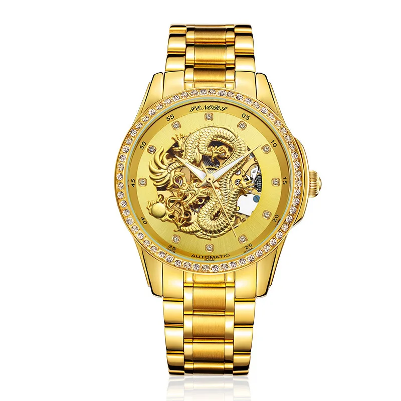

luxury gold mens watches Mechanical automatic man wristwatches 316L stainless steel 18k Gold plated diamond 3D carved SENORS