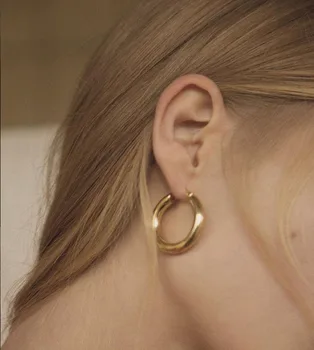 

Chic Silver Gold Round Hoop Earrings For Women Genuine 925 Sterling Silver Stud Circle Earrings for Men Women Couple Earring Ear