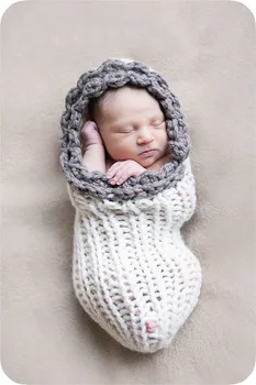 

Lovely Sleeping Bag Newborn Baby Handmade Beanies Cartoon Costume Knitted Crochet Photography Props Newborn Photo Baby Caps Hats