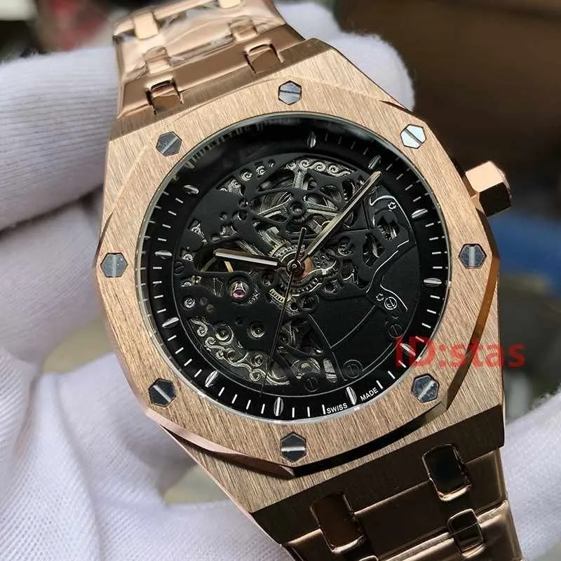 

Rose Gold Men Automatic Skeleton Luxury Brand Mens Designer Watches Wristwatches Royal Oaks Watch Montre Orologio Da Polso