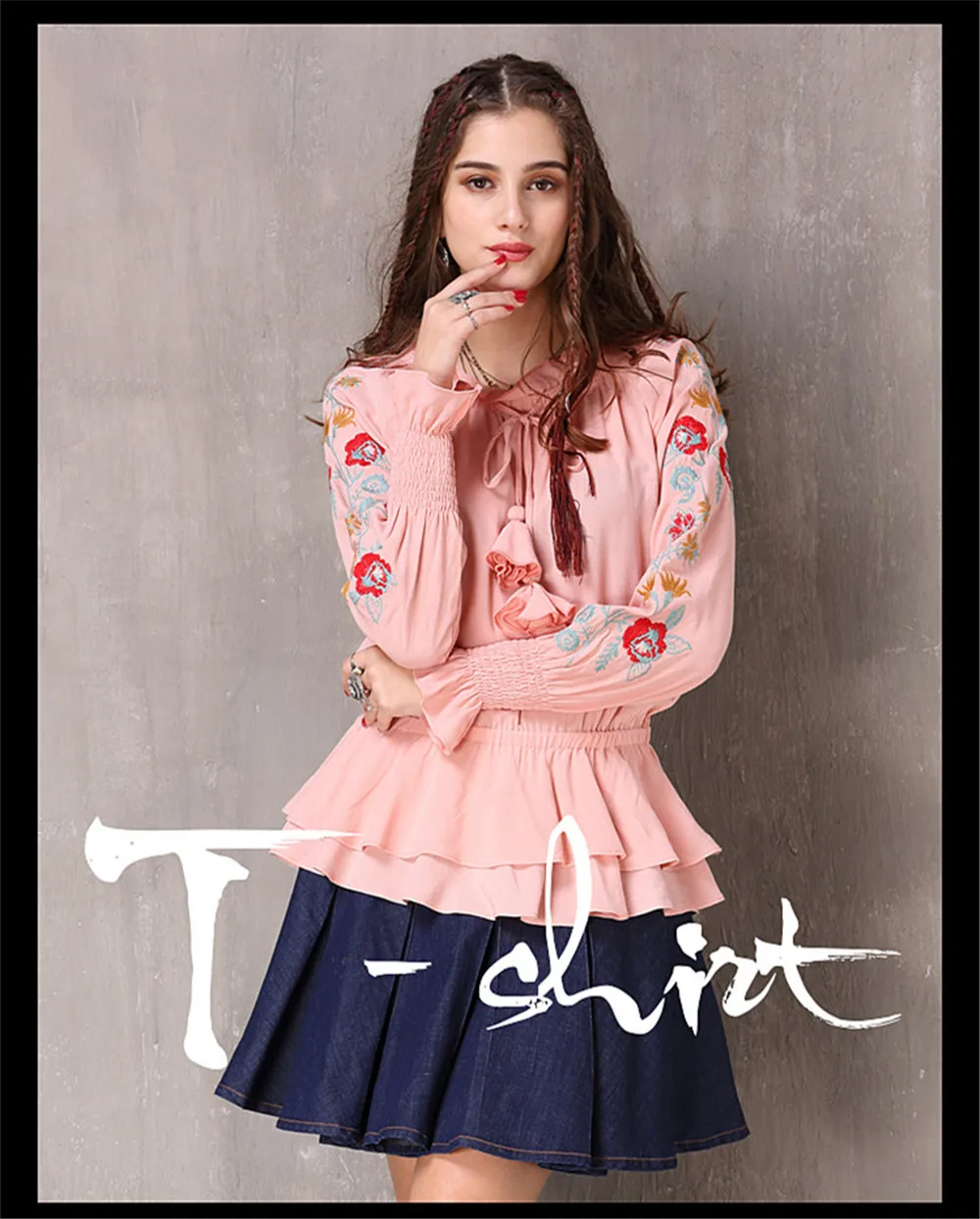 Vintage Women's Blouse Tshirt 2018 Spring New Cotton Linen Blouses Embroidery Flare Sleeve Flower Ruffles Hem Loose Women Shirt (6)