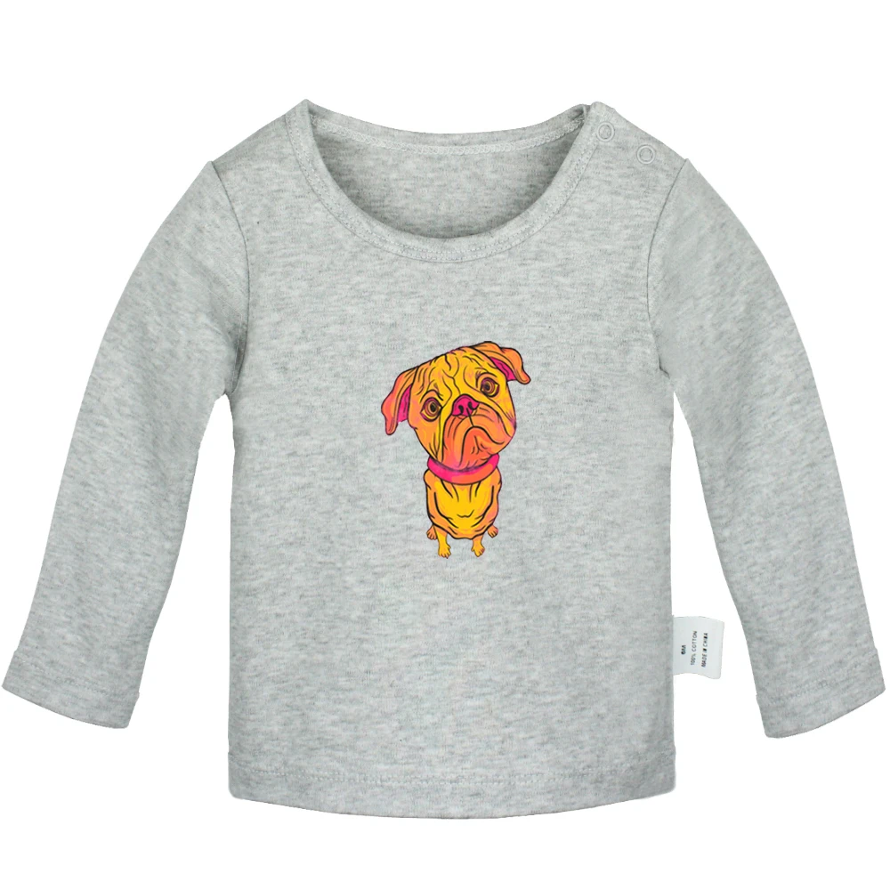 Смелость трусливая собака, страшная любовь, цветные футболки для новорожденных с Мопсом, футболки для малышей с рисунком, однотонные футболки с длинными рукавами для малышей - Цвет: JaBabyYG1199C