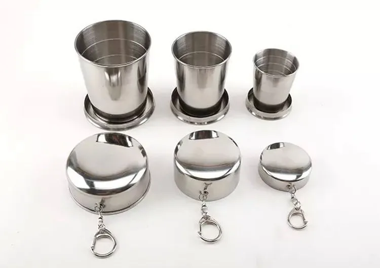 Folding Wine Cup Beer Cup Stainless Steel Wine Glass Portable Wine Set Outdoor Drinkware Multi Key Chains Drinkware Set