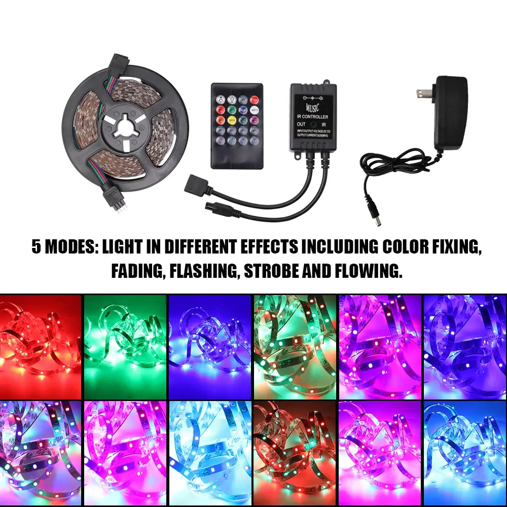 

Car Light 5m RGB LED Strip Flexible Light Music IR Remote Controller Home Car Decoration LED Stripe for bmw e90 tesla model 3