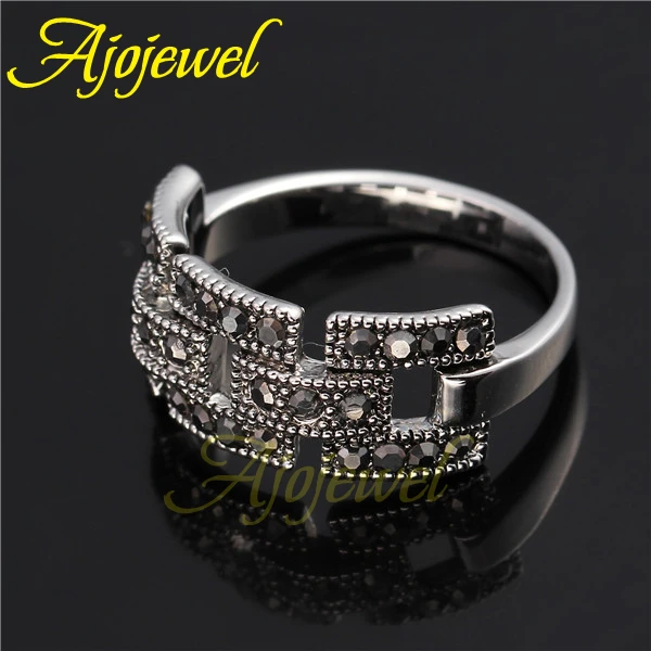 CZ Female Retro Vintage Link Ring Black For Women Size 7,8,9 Finger Ring