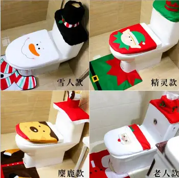 

3pcs Fancy Santa Claus Rug Seat Bathroom Set Contour Rug Christmas Decoration Navidad Xmas Party Supplies