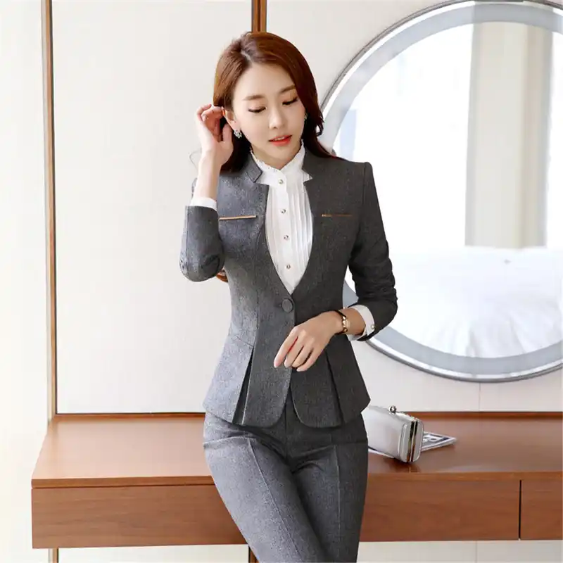 Trajes de pantalón Formal para mujer, pantalones de 2 piezas Blazer Traje de Trabajo Formal para Mujer, 2 Piezas, Manga