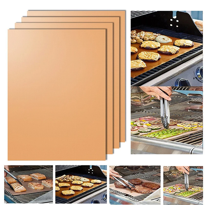 

2PCS Copper Barbecue Mat Non-stick Baking Pad Outdoor Barbecue Stove and Baking Cooking Pad Kitchen Cooking Tool