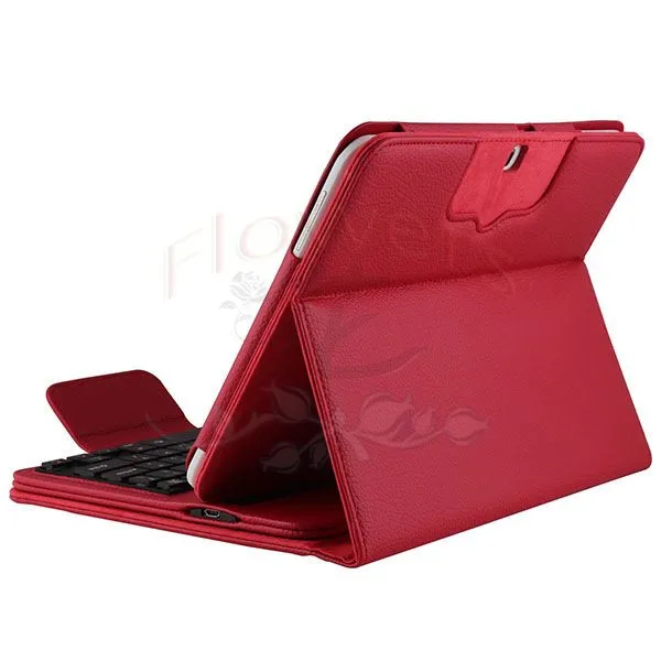 Для Samsung Galaxy Tab 4 10.1 T530 Планшеты Съемная Беспроводной Bluetooth ABS Пластик клавиатура и кожаный чехол Smart Cover -Красный