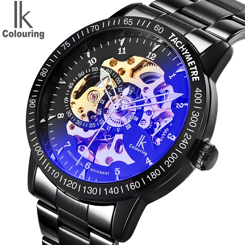 Vente Montre Hommes IK Colorier Mode Mécanique Squelette Montre Automatique En Acier Inoxydable Hommes Montres de Montre Bracelet Montre Homme