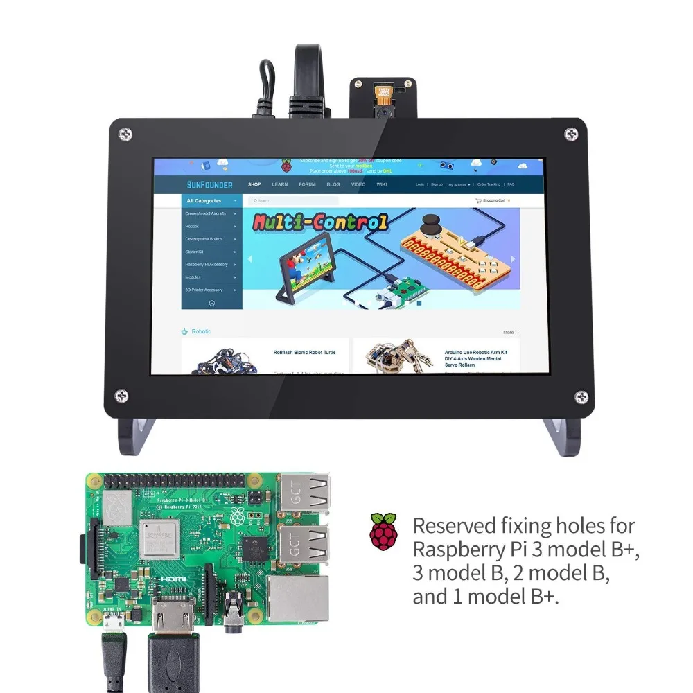 SunFounder Raspberry Pi 7 дюймов 1024*600 HD ЖК дисплей экран дисплея встроенный динамик для Raspberry Pi 3 Model B +, 3 Модель B, 2 Модель B