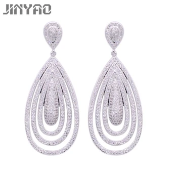 

JINYAO Luxurious Earrings For Women Bridal Sparkling Water Drop Zircons Rhinestones Stud Earrings Wedding Accessories Jewelry