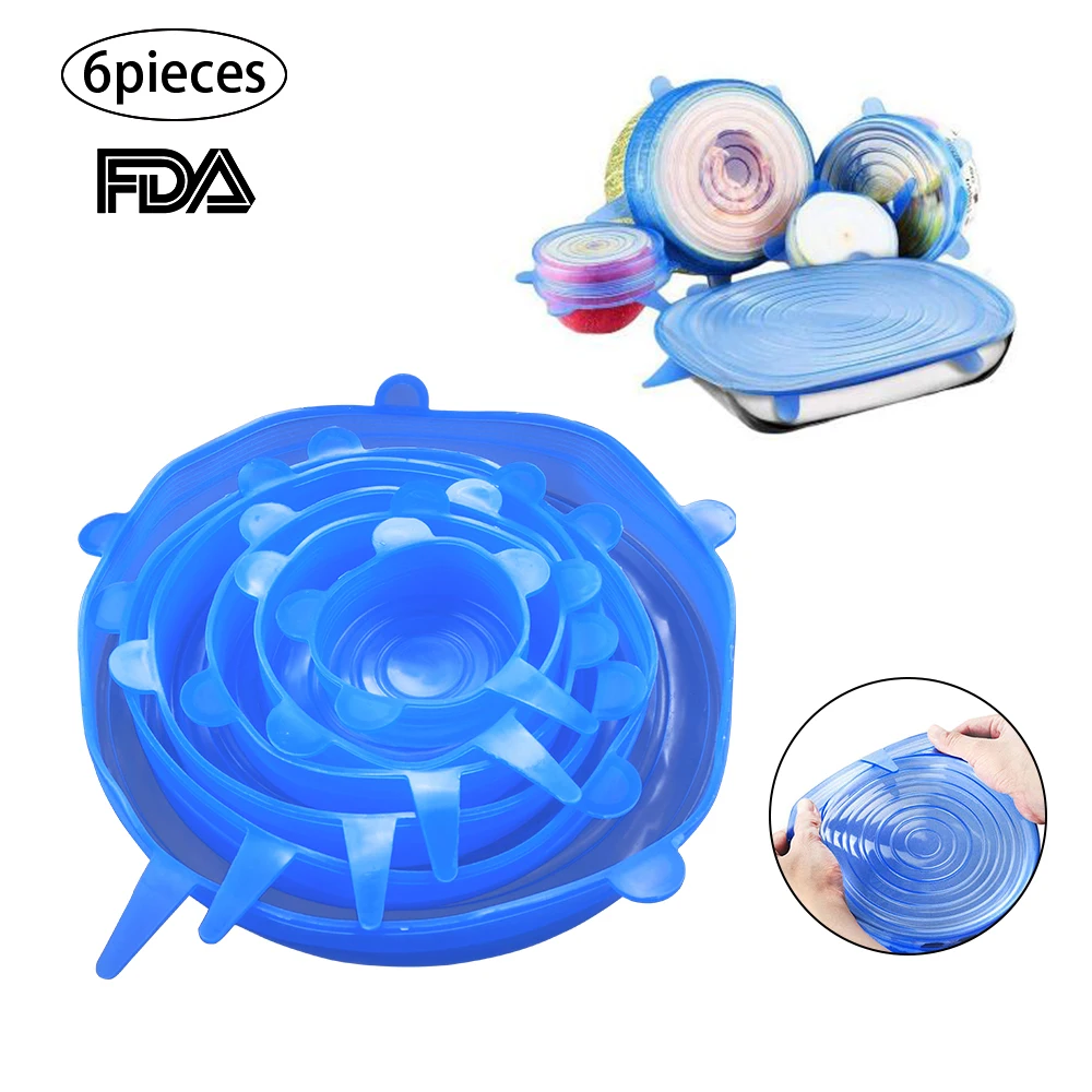 

6Pcs/Pack Stretch Silicone Caps Universal Silicone Lid Bowl Bottle Pot Cover Food & Fruit Silicone Covers Kitchen Accessories