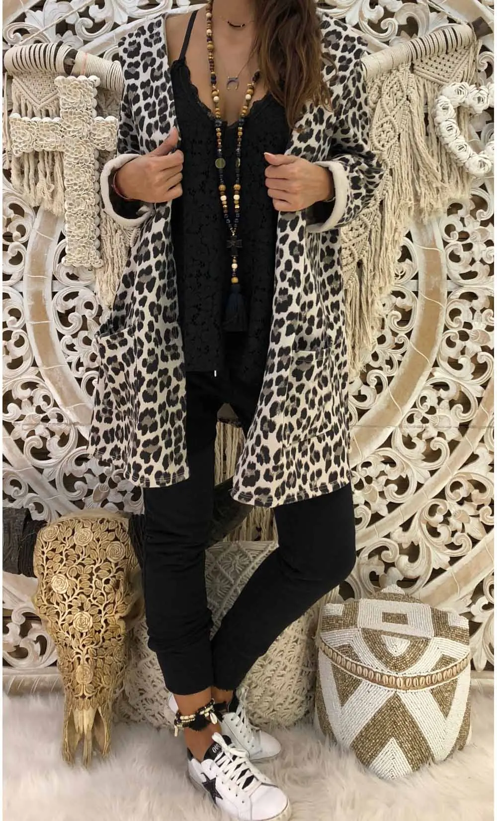 Hirigin Сексуальная пальто Новые горячие женщин Lady Leopard Длинное пальто с капюшоном Свободный кардиган кимоно куртка Клубная одежда