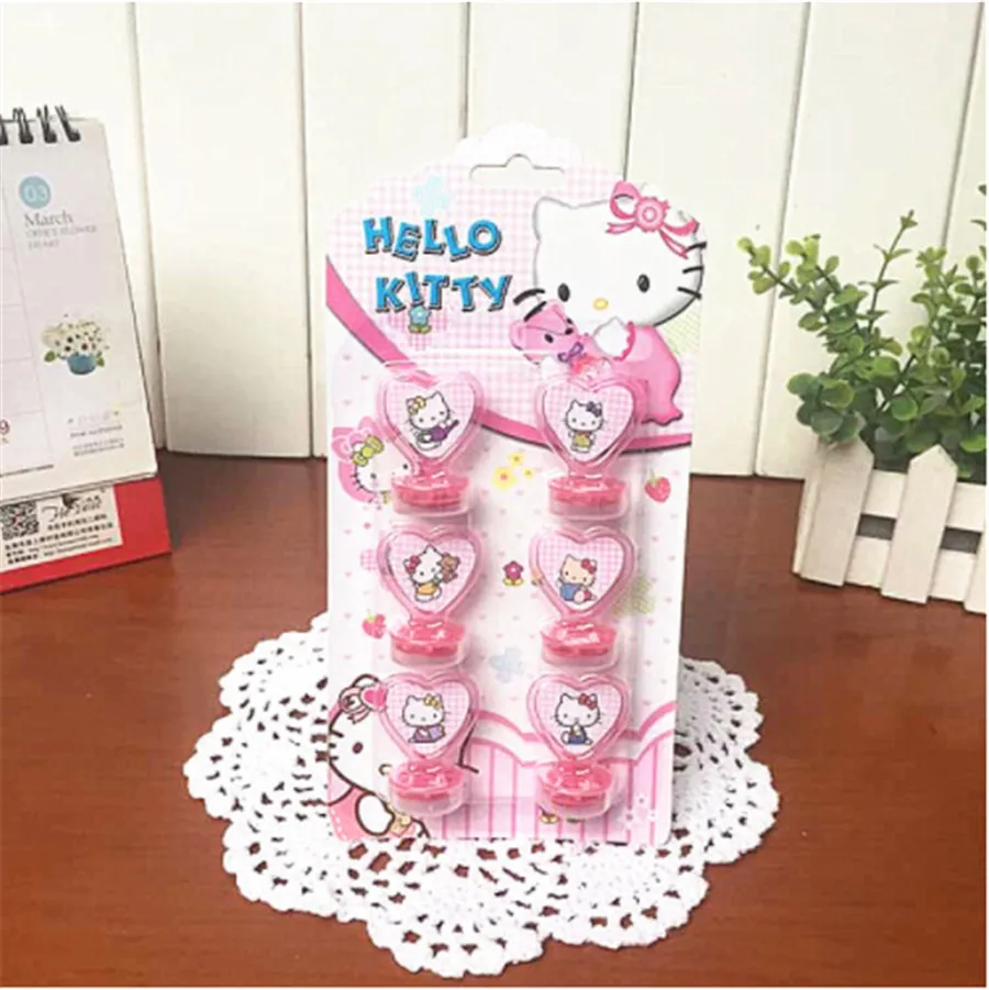 

6Pcs/Set Hello Kitty birthday party deco Seal Stamper Children DIY Decorative Painting Scrapbooking Kids Birthday Party Supplies