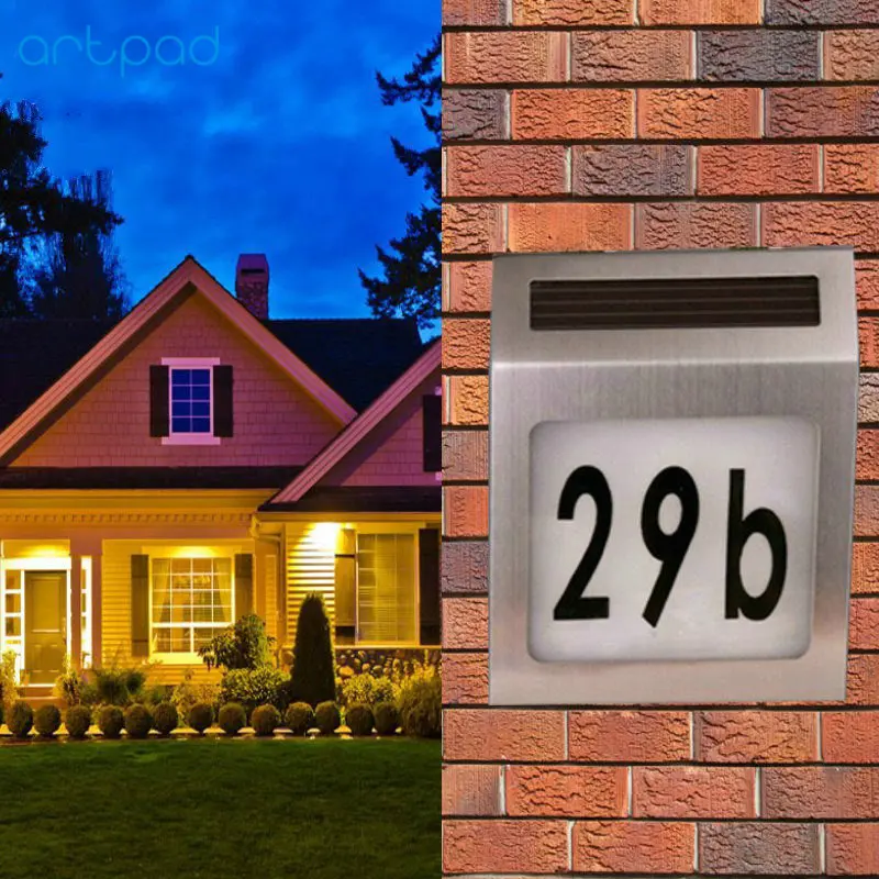 

ArtPad Waterproof Solar Power LED House Number Light Stainless Steel Outdoor Wall Lamp Lighting Doorplate Lamp With Backlight