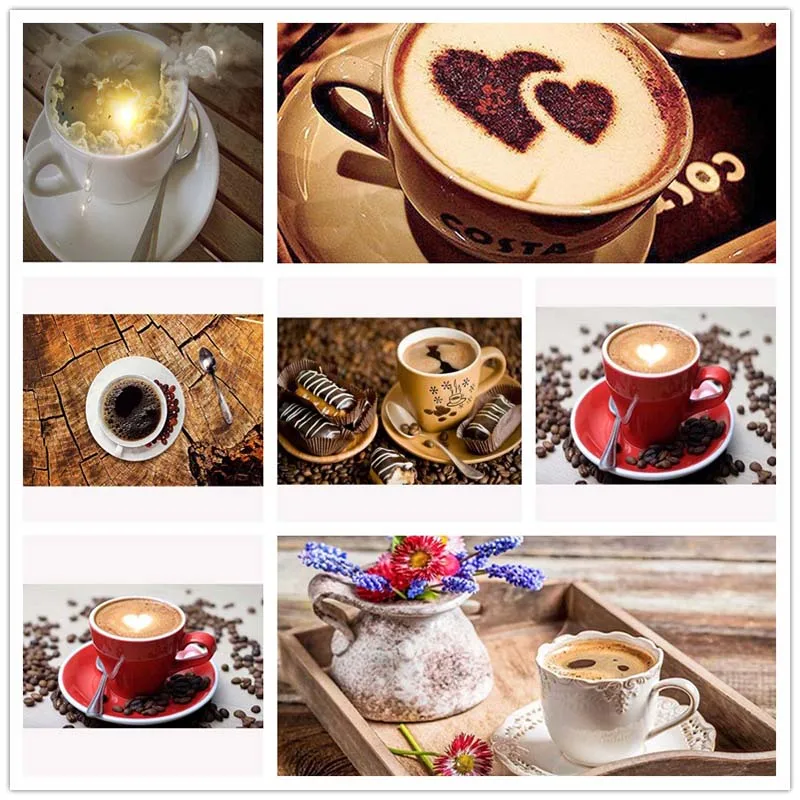 D SH &quotCoffee Cup&quot Picture 5D Diy Diamond Painting Embroidery Needlework Cross Stitch Wall Decorations For Dinning Room | Дом и сад