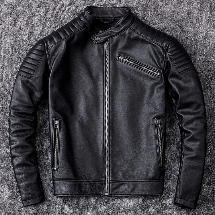 Vintage Leather Jacket Men 100% Genuine Cowhide Black Moto Biker Clothing Man Coat Boy Leather Coat Slim Autumn Asian Size M104 genuine leather shearling coats & jackets