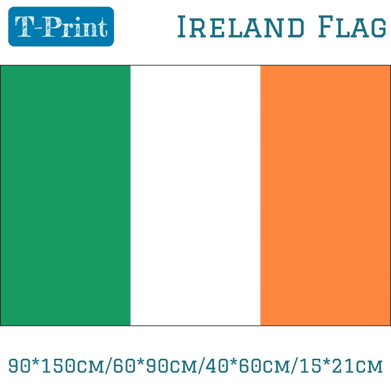 

90*150cm/60*90cm/40*60cm/15*21cm Ireland National Flag Polyester Irish 3x5FT Banner For World Cup National Day Olympic Games