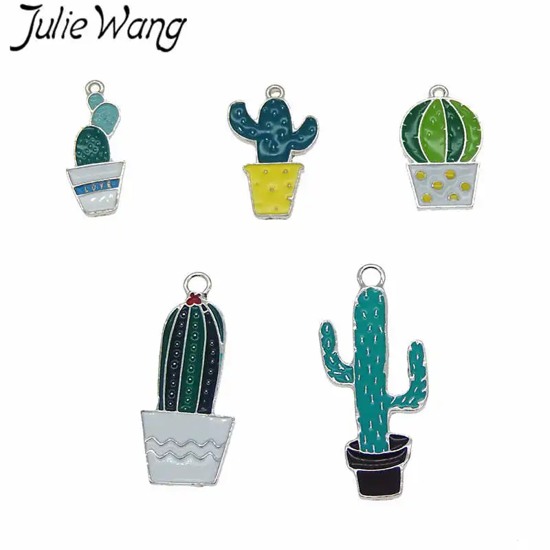 Julie Wang, 5 шт., несколько стилей, эмаль, растение в горшках, кактус, белый к тон, подвески, ожерелье, серьги, фурнитура, аксессуары для изготовления ювелирных изделий