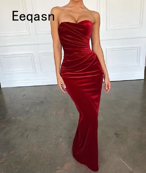 

Vintage Burgundy Evening Dresses 2020 Mermaid Strapless Velvet Floor Length Elegant Evening Gown abendkleider 2020