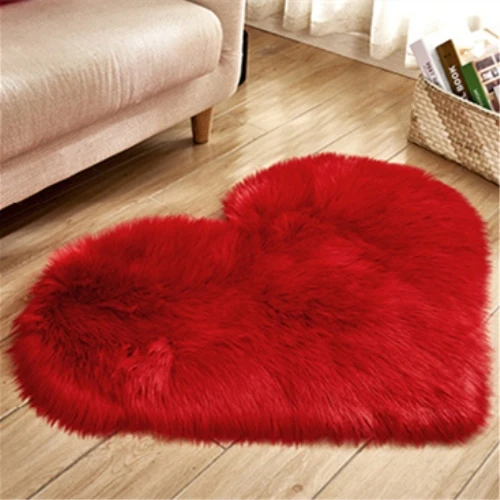 Ковер с сердечками для гостиной, искусственный мех, овчина, ворсистые коврики, искусственный коврик для пола, шерсть, простой пушистый мягкий коврик - Цвет: Red