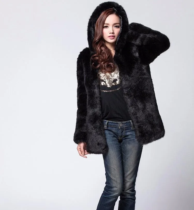 2016 New Plus Size XL XXL XXXL Winter Warm White Faux Fur Coats With a