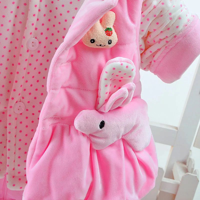 Одежда для девочек 0-4 лет, одежда для маленьких девочек, комплект из 3 предметов, комплект одежды для малышей, зимний комбинезон с рисунком кролика, комплект одежды