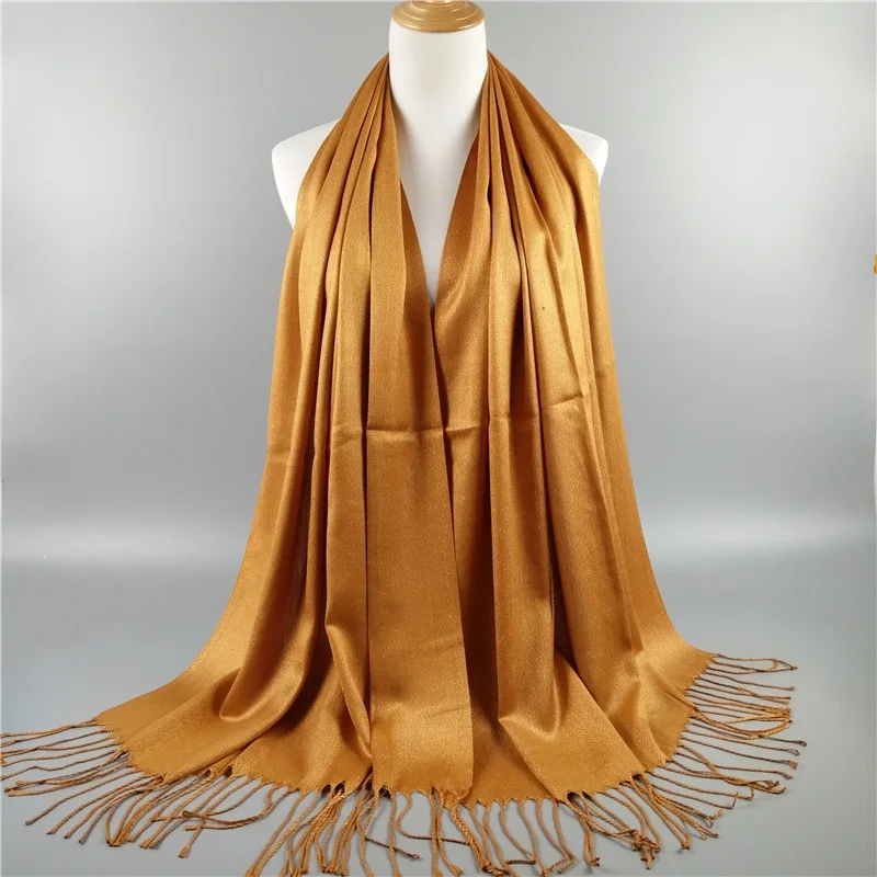 

Shimmer Women Scarf Exquisite Lurex Glitter Muslim Hijab Tassel Cotton Plain Shawl Islamic Metallic Headband Headscarf 170x65cm