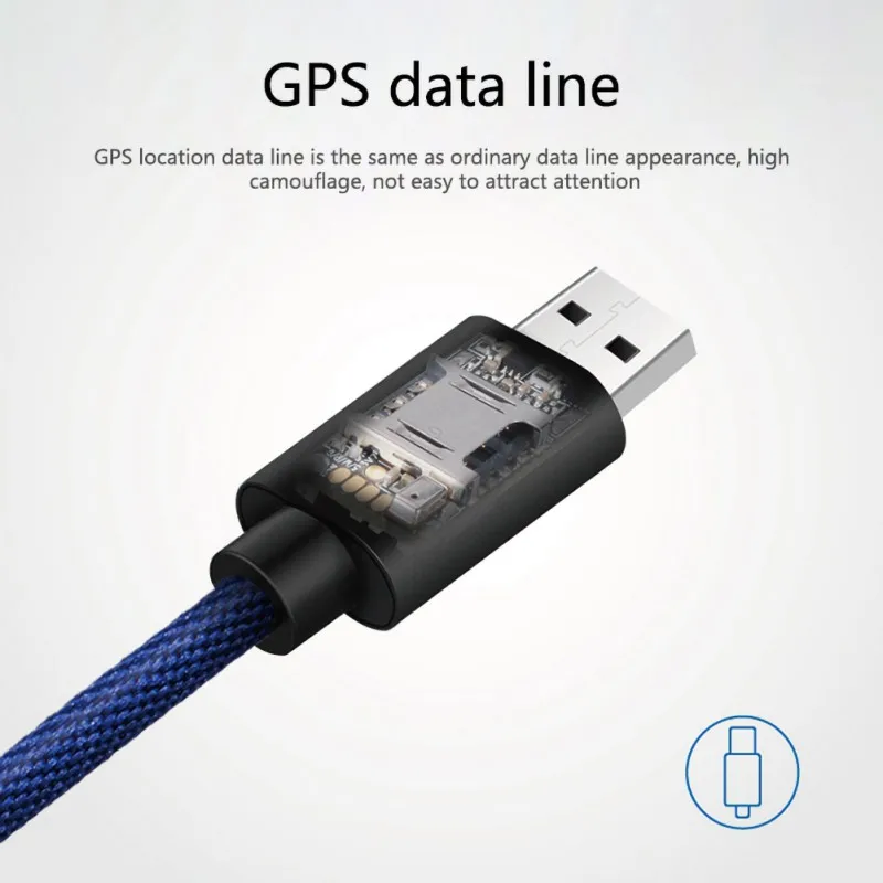 

GPS Data Line Locater Charging Cable Dual Connector SIM Card Positioning APP Tracking Remote Voice Recording