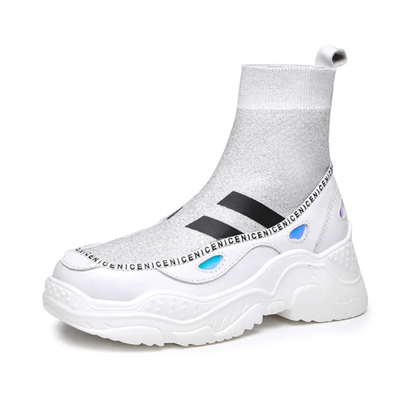 

Genuine Leather Ultralight shoes woman 2018 Spring autumn Europe America High help Elasticity ladies fashion Wild Socks sneaker