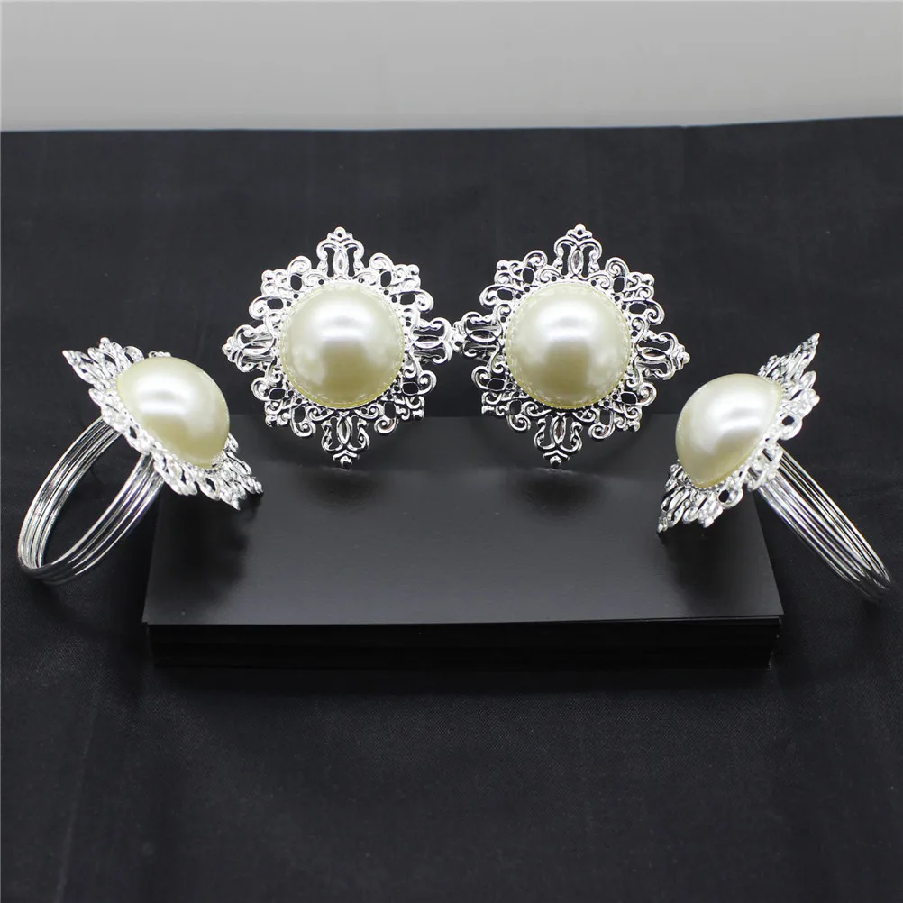 6pcs Pearl Napkin Rings Luxury Rhinestone Napkin Rings for Weddings Party Decorations Size:16*5CM