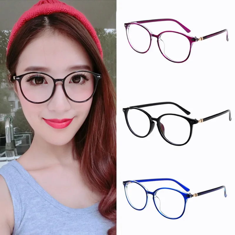 

New Women Round Oval Eyeglasses Glasses Frames High Grade Light Weight Solid Color Spectacles Plain Glasses Vintage Retro