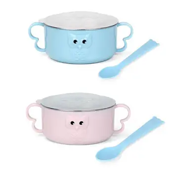 

Baby Pacifier Feeding Spoon Solid Supplies Curved Baby Stainless Steel Thermal Bowl Toddler Tableware Feeding Dish with Spoon
