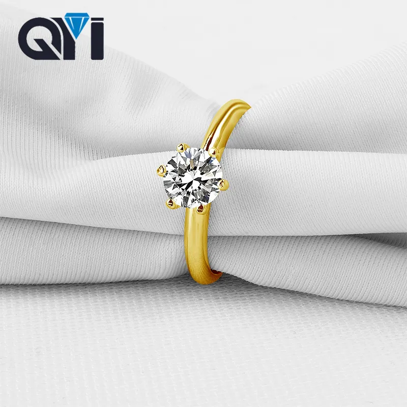 QYI Мода 10 к массивная, желтая, золотая для женщин Jewelry кольца 0,8 ct круглой огранки фианит свадебное обручальное кольца могут быть выполнены