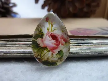 

6pcs 18x25mm Handmade Photo Teardrop Glass Cabs Cabochons (Flower Rose) GDA3-33