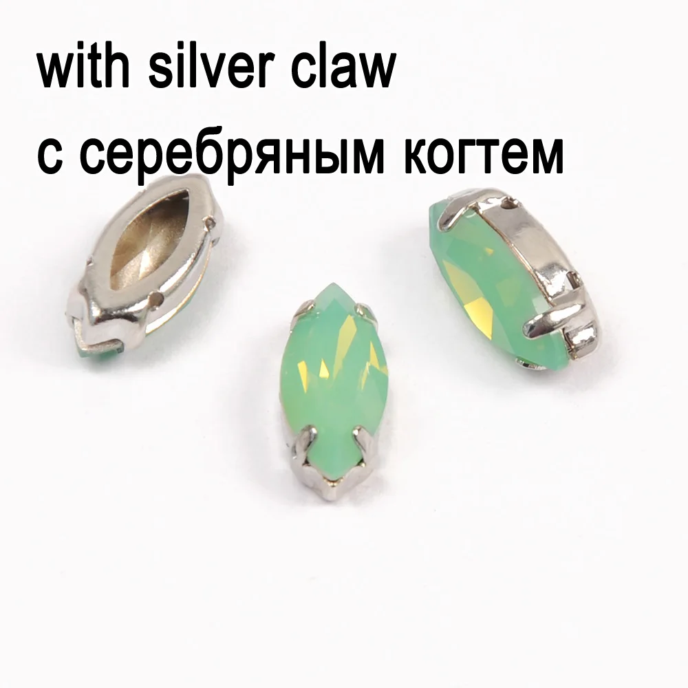 crystal with silver Тихоокеанский опал огранка маркиза стекло кристалл золотой коготь настройки пришить горный хрусталь бусины свадебное платье аксессуары diy страз - Цвет: crystal with silver