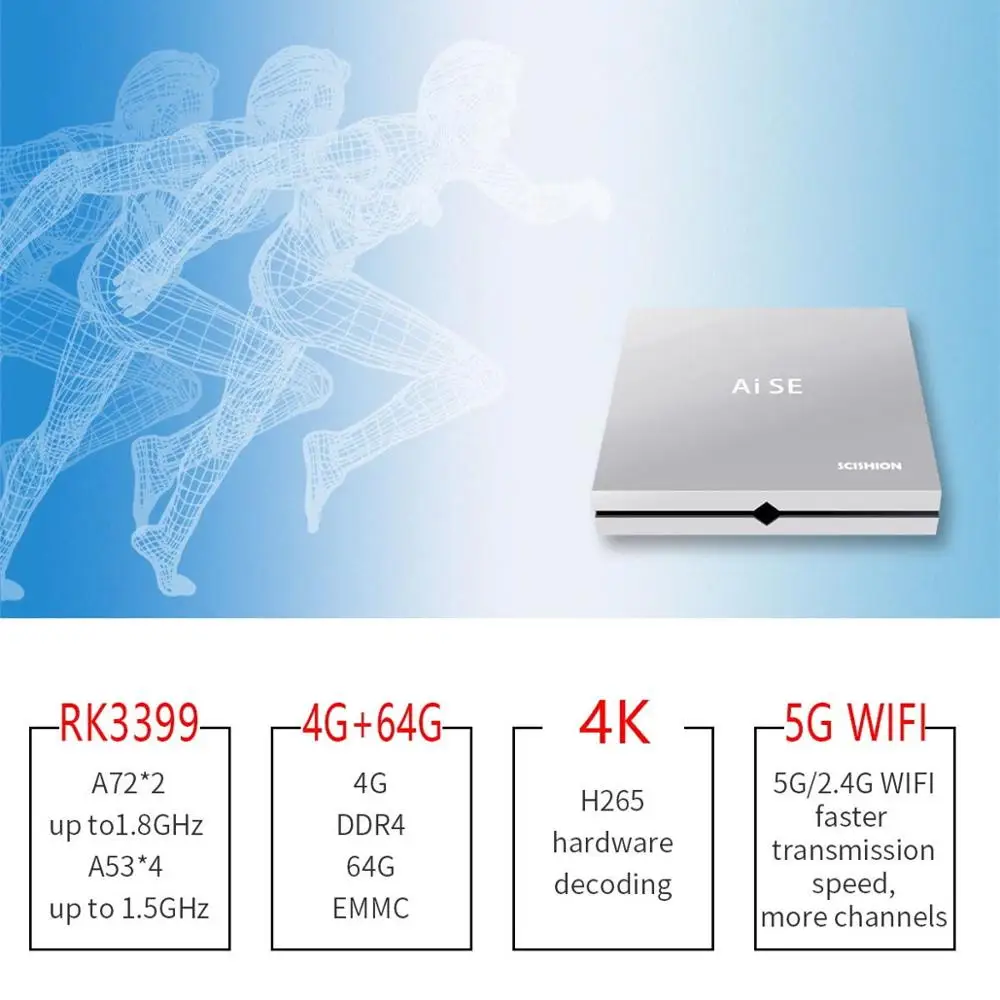  Smart Tv Game Box Ai Se Android 8.1 Box Tv Rockchip 3399 TV Box 4GB DDR4 64GB 5G WIFI BT4.0 H.265 W