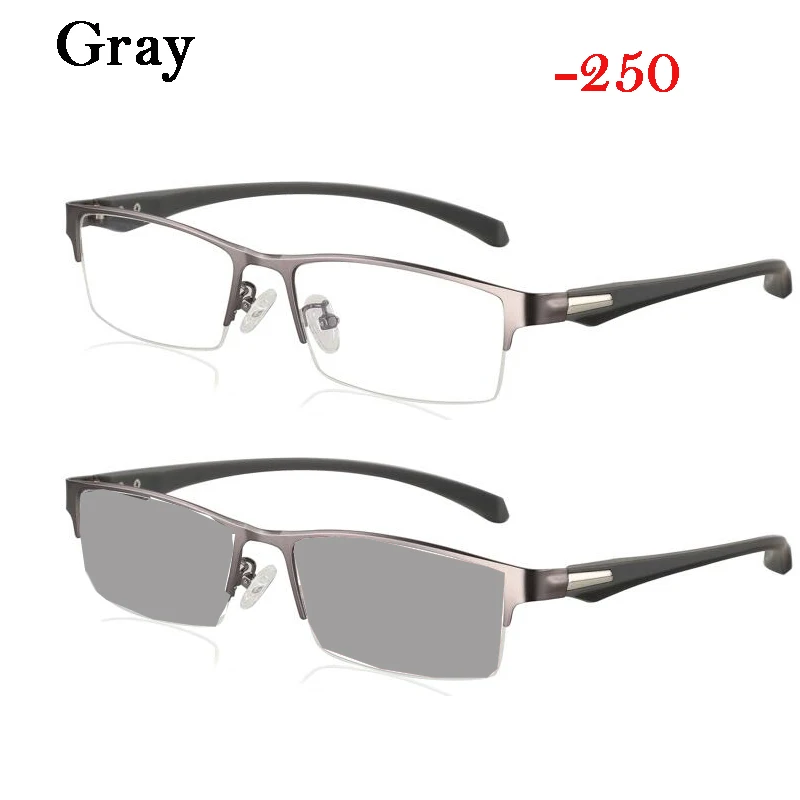 WEARKAPER, титановый сплав, солнечные фотохромные очки для близорукости, оптические мужские очки для близорукости, очки по рецепту, оправа, половинная оправа-1,5 - Цвет оправы: Gray -250