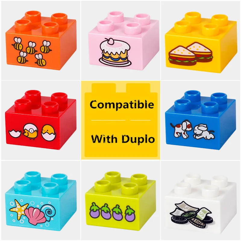 

Big Size Building Blocks 2X2 Thick Bricks Printing Pattern Accessories Compatible with Legoingly Duplo Bulk Parts Toys for Baby
