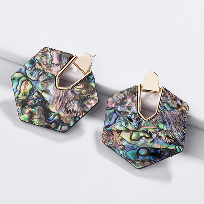 

Fashion Design Hexagon Abalone Shell Statement Earrings Tortoise Shell Acetate Geometric Oval Earrings Collection Gift for Her