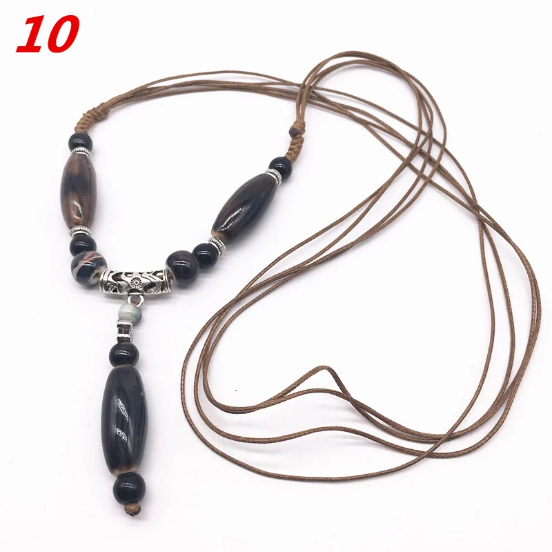 Модный керамический кулон с бусинами в богемном стиле, длинная цепочка на свитер, ожерелье, ручная работа, плетение, Цзиндэчжэнь, керамическое ювелирное ожерелье# H - Окраска металла: 10