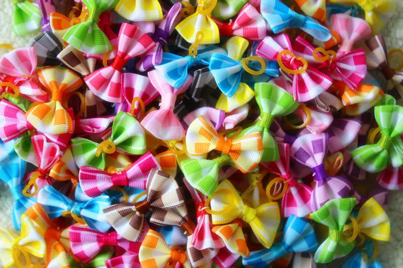 New 50 100pcs Tartan Design Dog Hair Bow font b Pet b font Dog Bows With