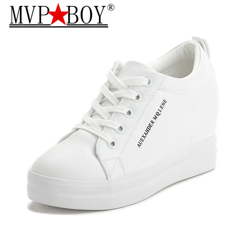 

MVP BOY 2018 New Fashion Spring Autumn Wedges Casual Shoes Sneakers Lace-up Flats heel Platform shoes Increased white black